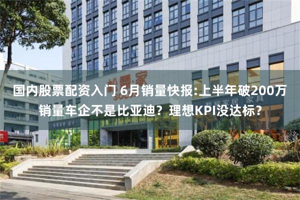 国内股票配资入门 6月销量快报:上半年破200万销量车企不是比亚迪?理想KPI没达标?